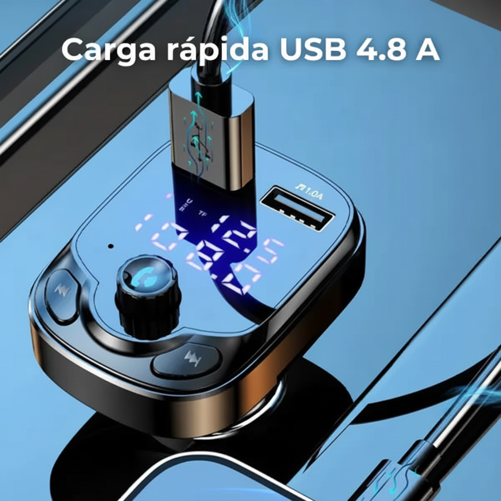 Transmisor Bluetooth 5.0 para Auto con Reproductor MP3 - Adaptador de Radio FM con Doble Puerto USB Pro 2026 - Conecta Chava Shop
