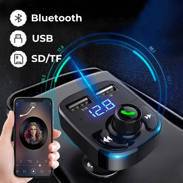 Transmisor FM Bluetooth FX8 de Alta Fidelidad - Reproductor MP3 para Auto con Doble USB y Micro SD, Conexión Estable Pro - Conecta Chava Shop