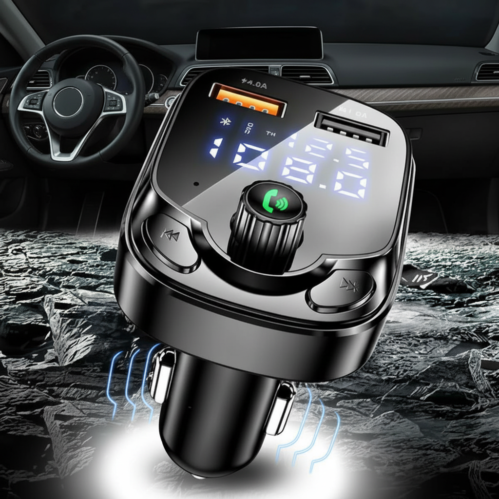 Transmisor Bluetooth 5.0 para Auto con Reproductor MP3 - Adaptador de Radio FM con Doble Puerto USB Pro 2026 - Conecta Chava Shop
