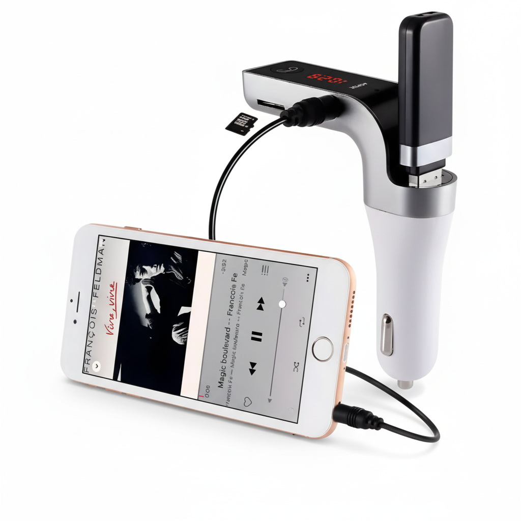 Transmisor Bluetooth para Auto con Respuesta 1 Clic - Manos Libres Inalámbrico, Reproductor MP3 USB y Micro SD, Conducción Segura Pro - Conecta Chava Shop