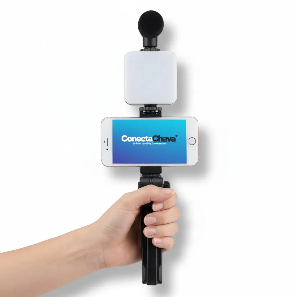 Kit de Vlog Pro 4 en 1 para Smartphone - Luz LED de Relleno, Micrófono de Alta Fidelidad y Trípode Ajustable, Todo en Uno para TikTok - Conecta Chava Shop