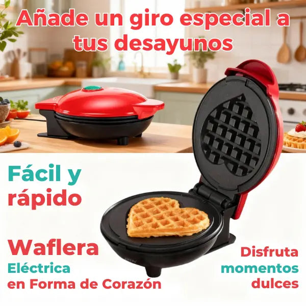 Waflera Eléctrica en forma de Corazón - Máquina de Waffles Antiadherente para Desayunos Románticos y Diseño Compacto Pro 2026 - Conecta Chava Shop